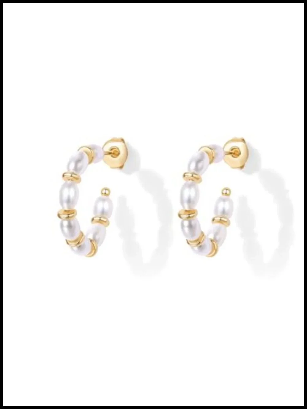14K Gold Plated Freshwater Pearl Hoop Earrings for Women Hypoallergenic